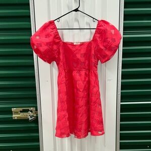 Umgee Vibrant Hot Pink  Puff Sleeve Mini Dress